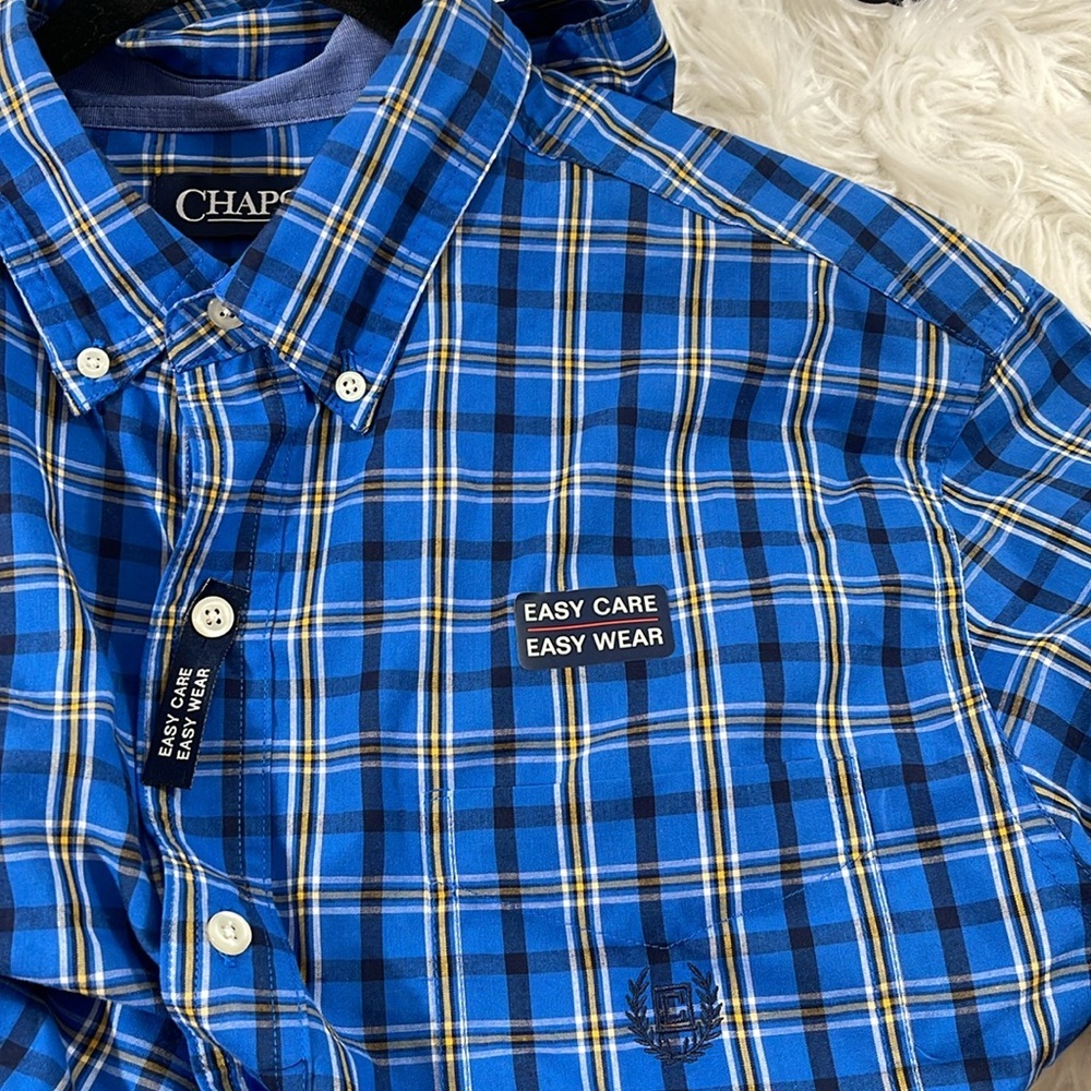 Chaps Blue Plaid Easy Care Button Front Long Sleeves Pocket Shirt Size Large NEW - Picture 7 of 10